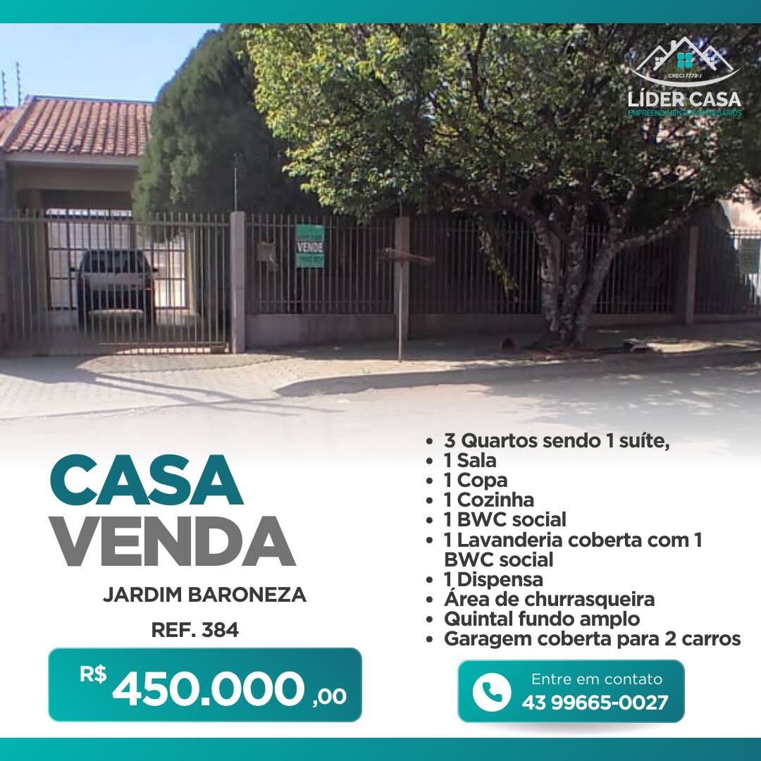 #384 - Casa para Venda em Arapongas - PR