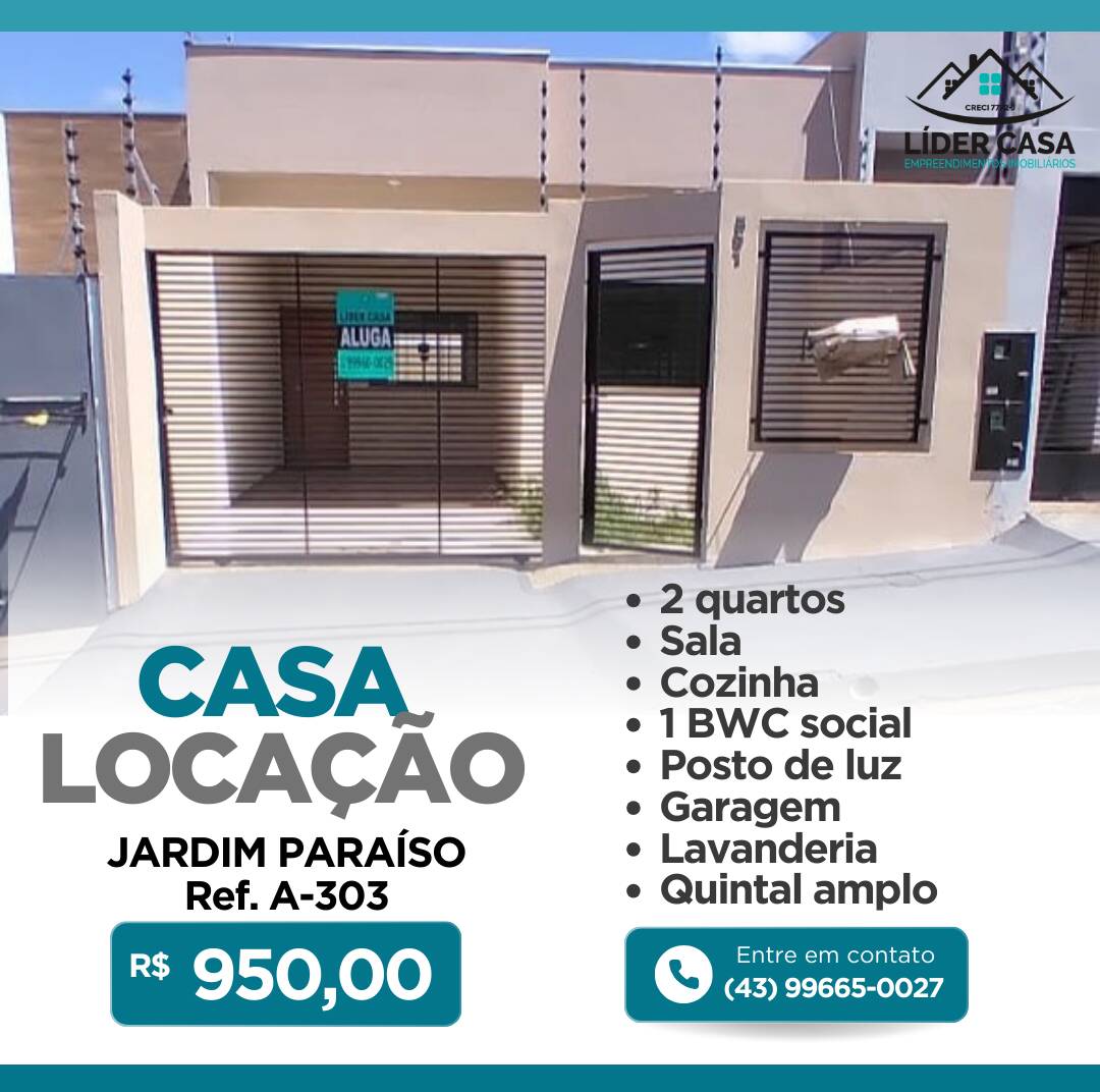 #A-303 - Casa para Locação em Arapongas - PR