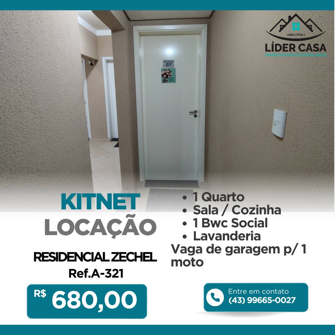 #A-321 - Kitnet para Locação em Arapongas - PR