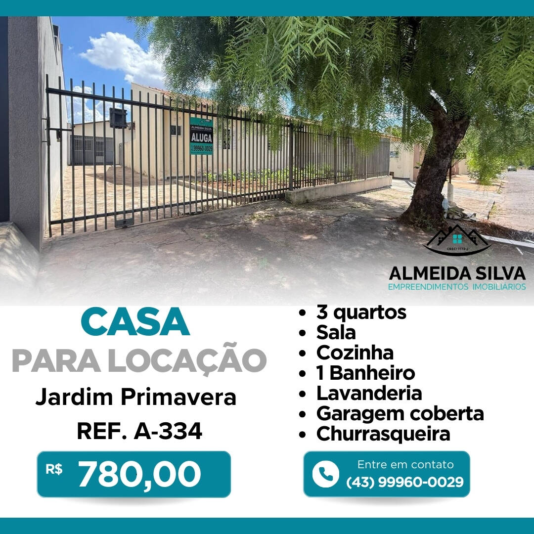 #A-334 - Casa para Locação em Arapongas - PR