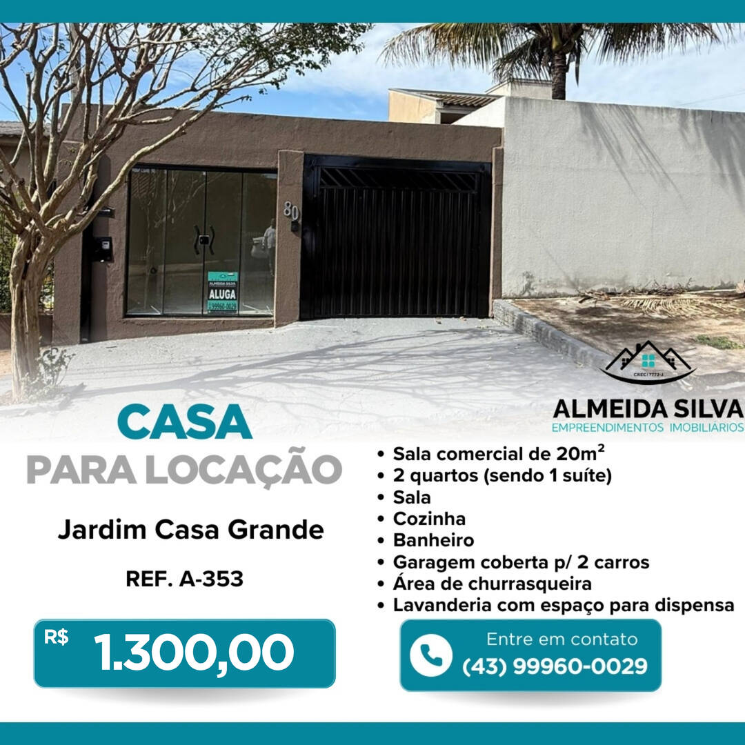 #A-353 - Casa para Locação em Arapongas - PR
