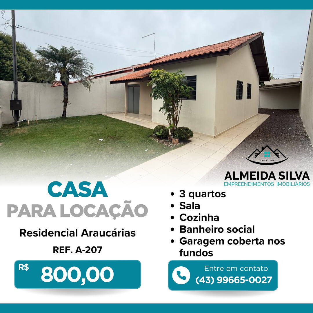 #A-207 - Casa para Locação em Arapongas - PR