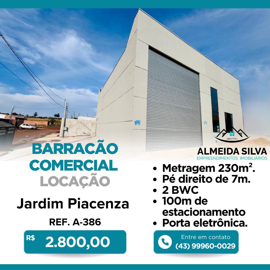 #A-386 - Barracão para Locação em Arapongas - PR