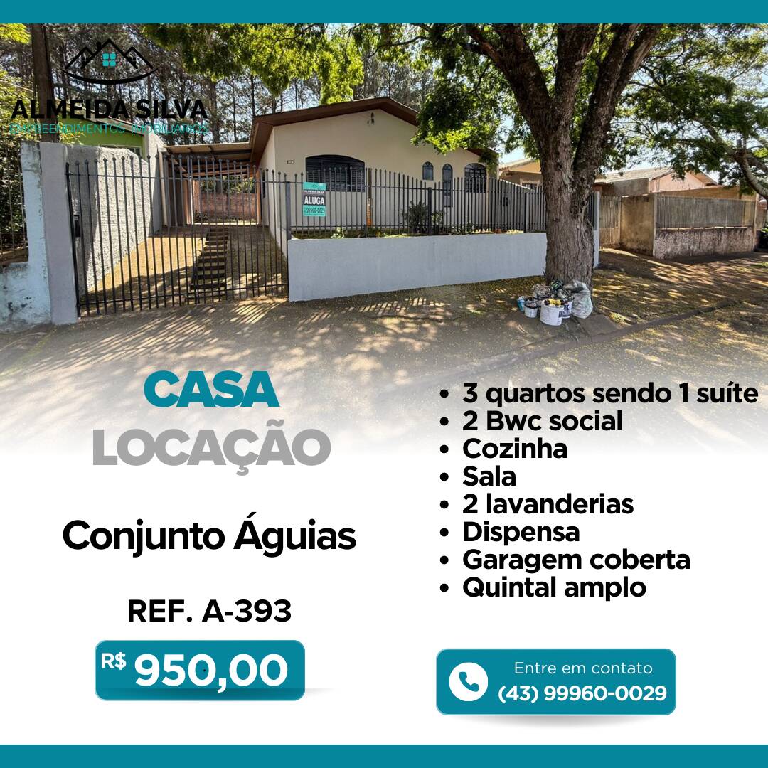 #A-393 - Casa para Locação em Arapongas - PR