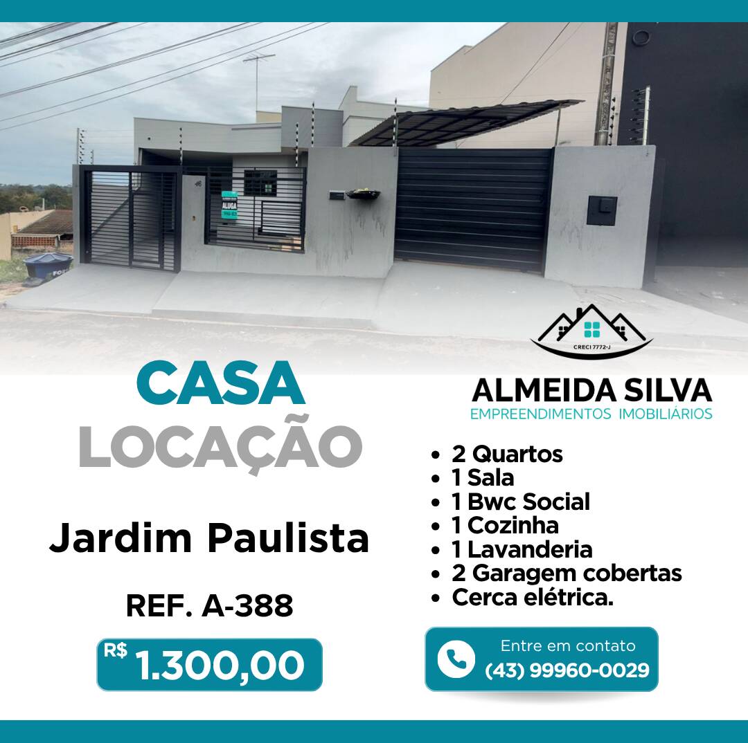 #A-388 - Casa para Locação em Arapongas - PR