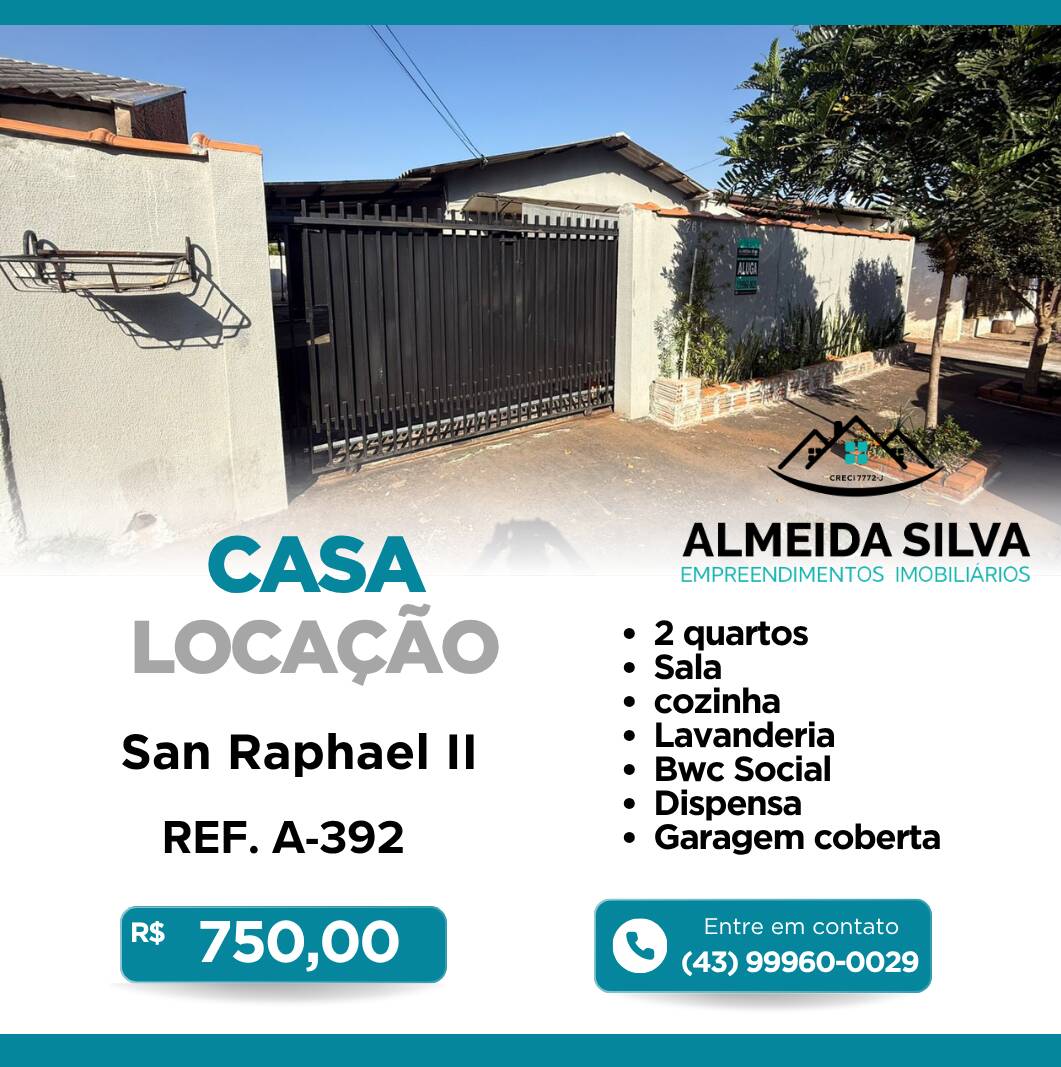 #A-392 - Casa para Locação em Arapongas - PR