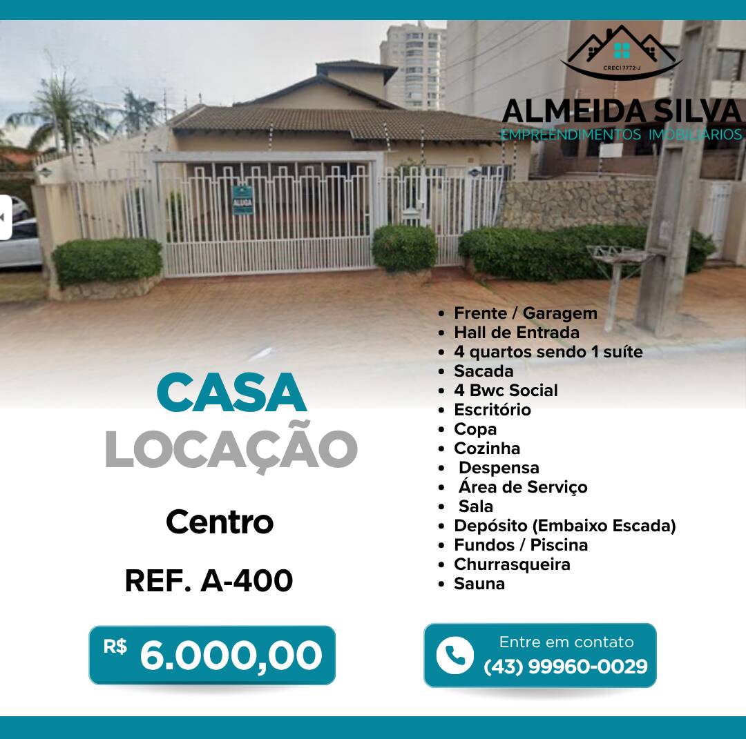 #A-400 - Casa para Locação em Arapongas - PR