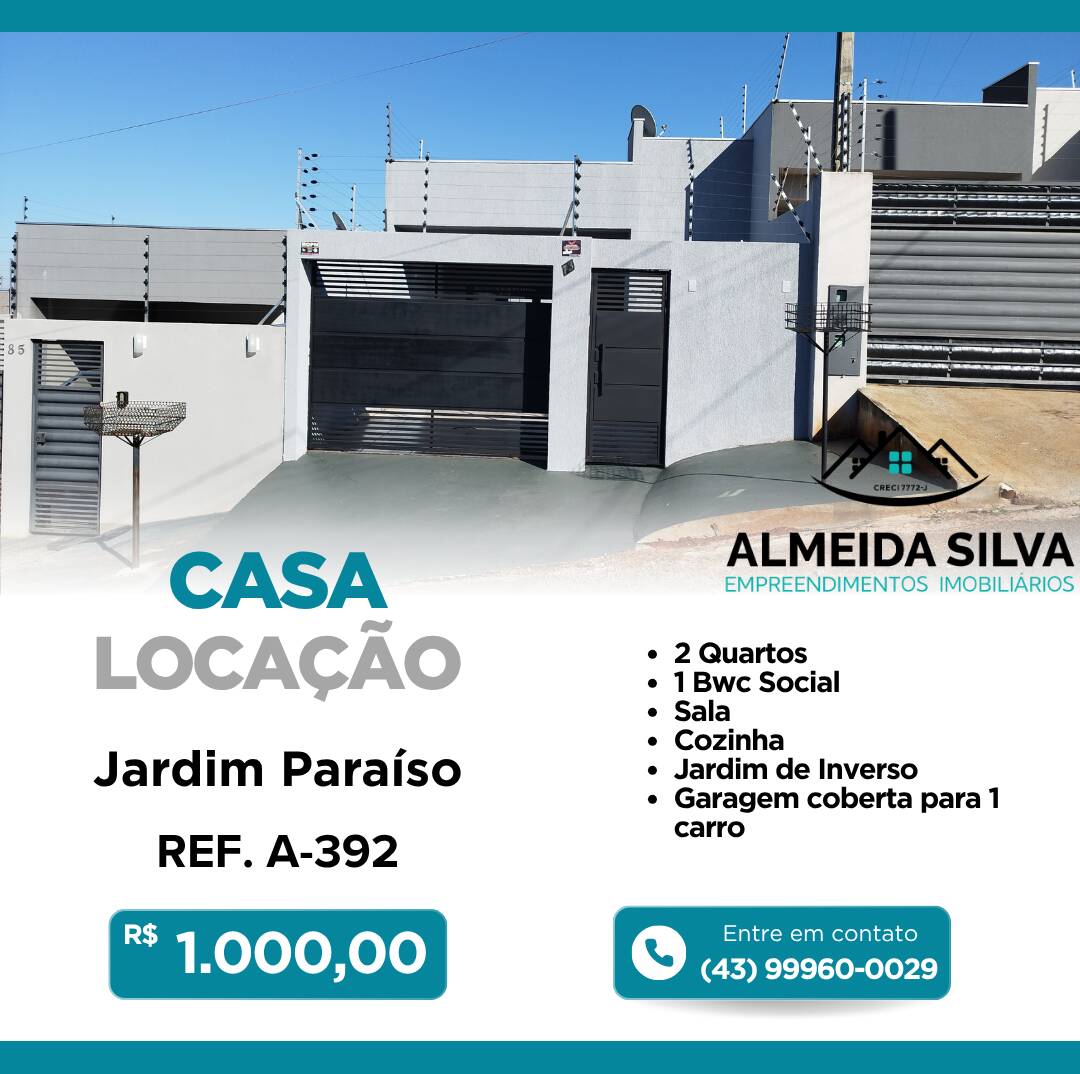 #A-392 - Casa para Locação em Arapongas - PR