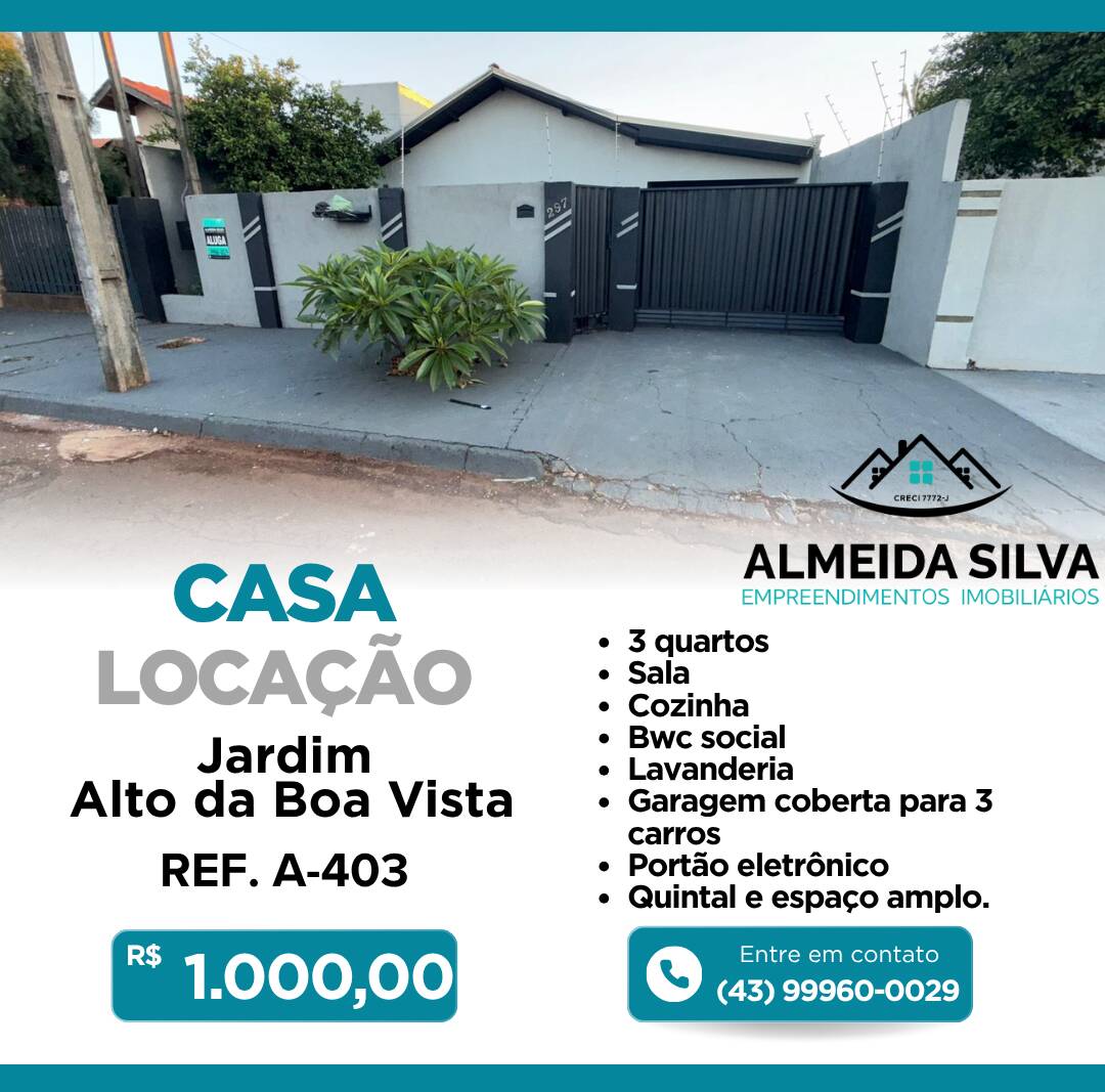 #A-403 - Casa para Locação em Arapongas - PR