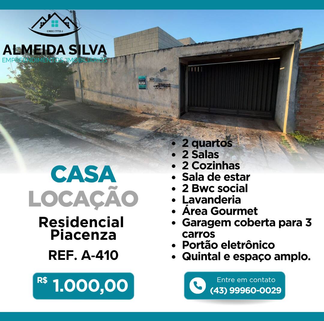 #A-410 - Casa para Locação em Arapongas - PR