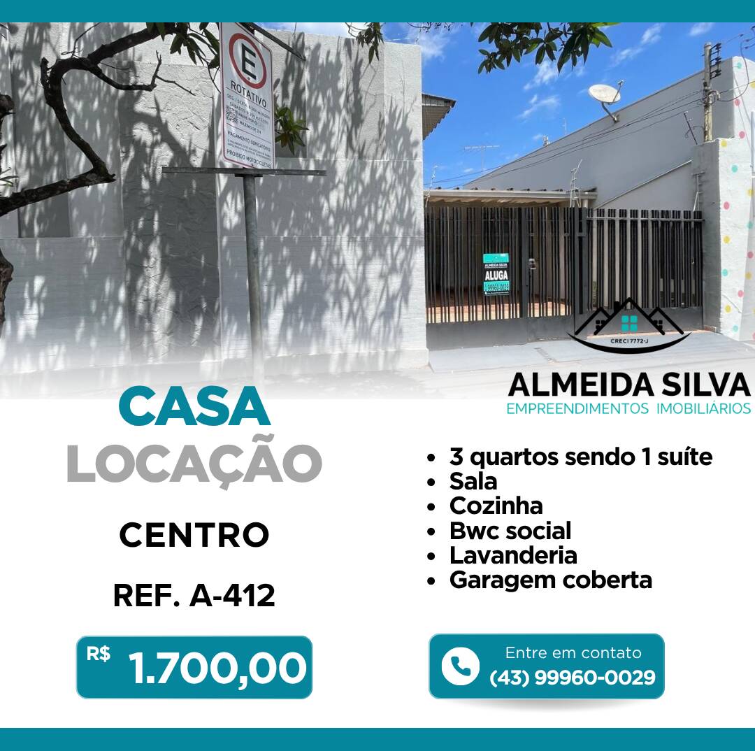 #A-412 - Casa para Locação em Arapongas - PR