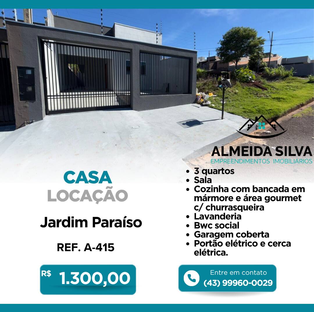 #A-415 - Casa para Locação em Arapongas - PR