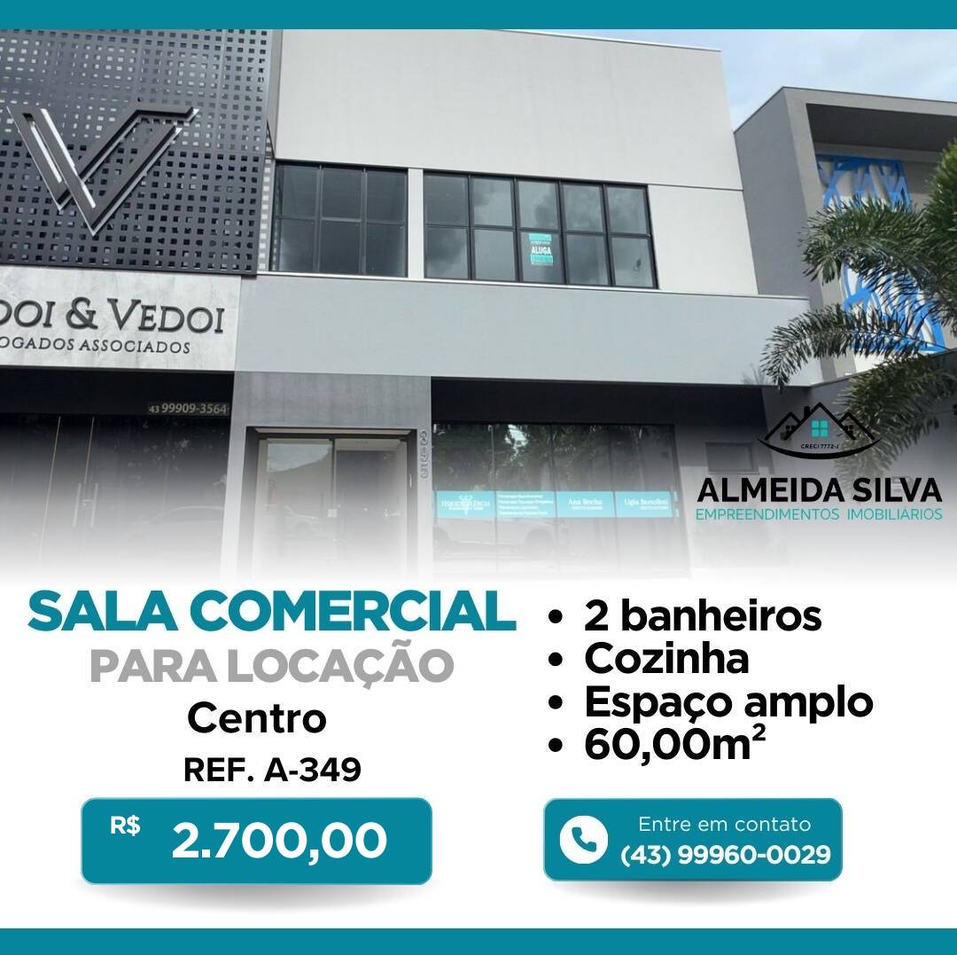 #A-349 - Sala para Locação em Arapongas - PR