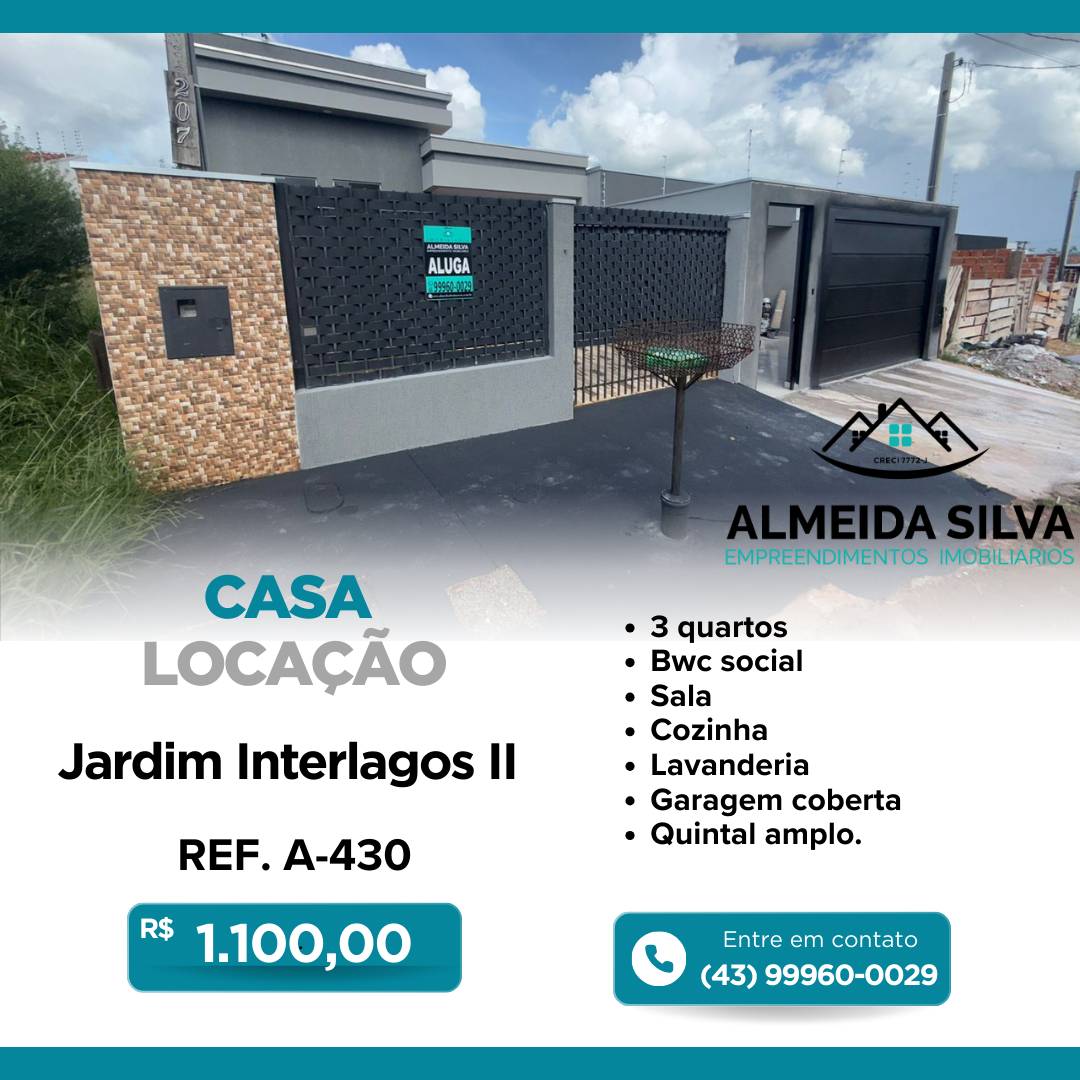 #A-430 - Casa para Locação em Arapongas - PR