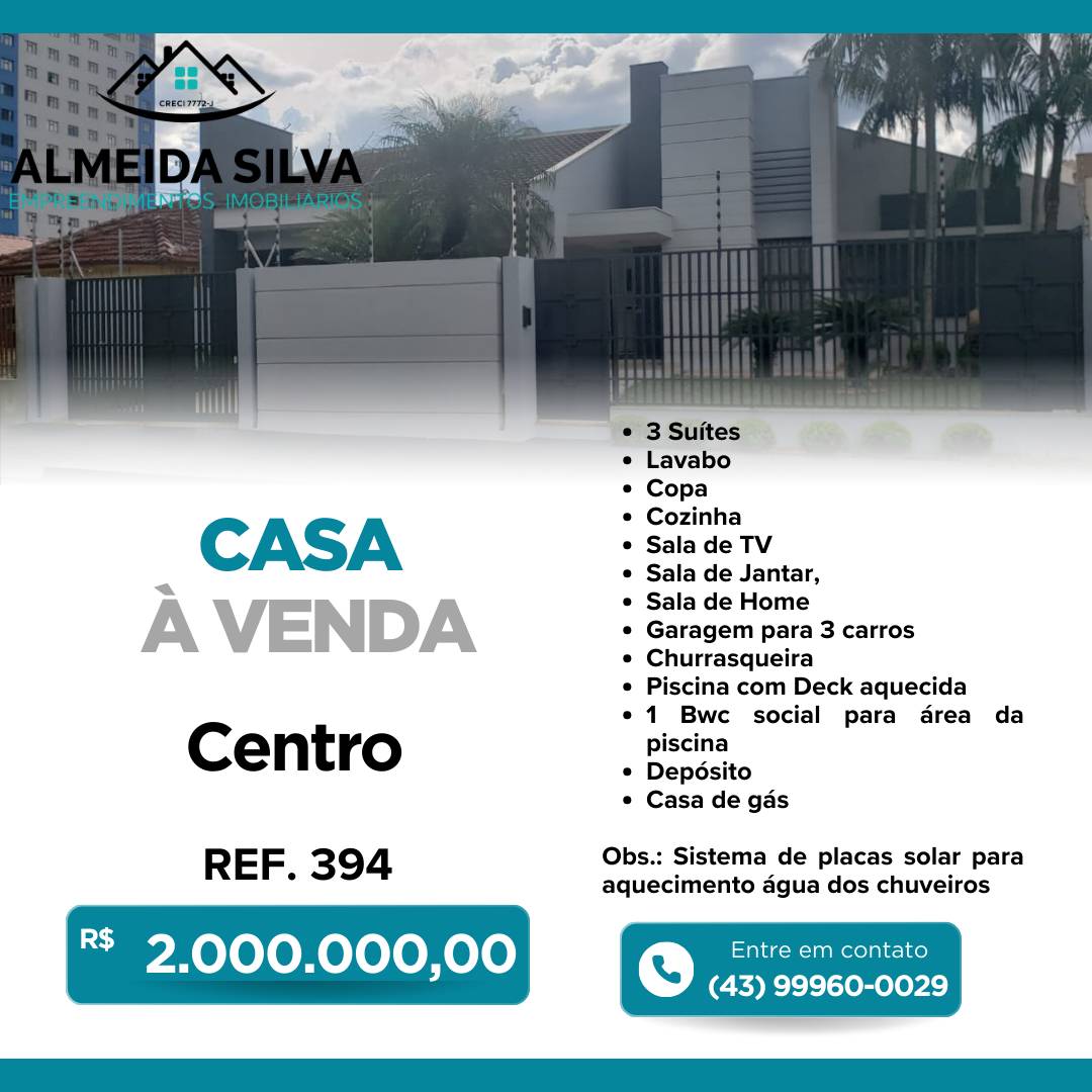 #394 - Casa para Venda em Arapongas - PR