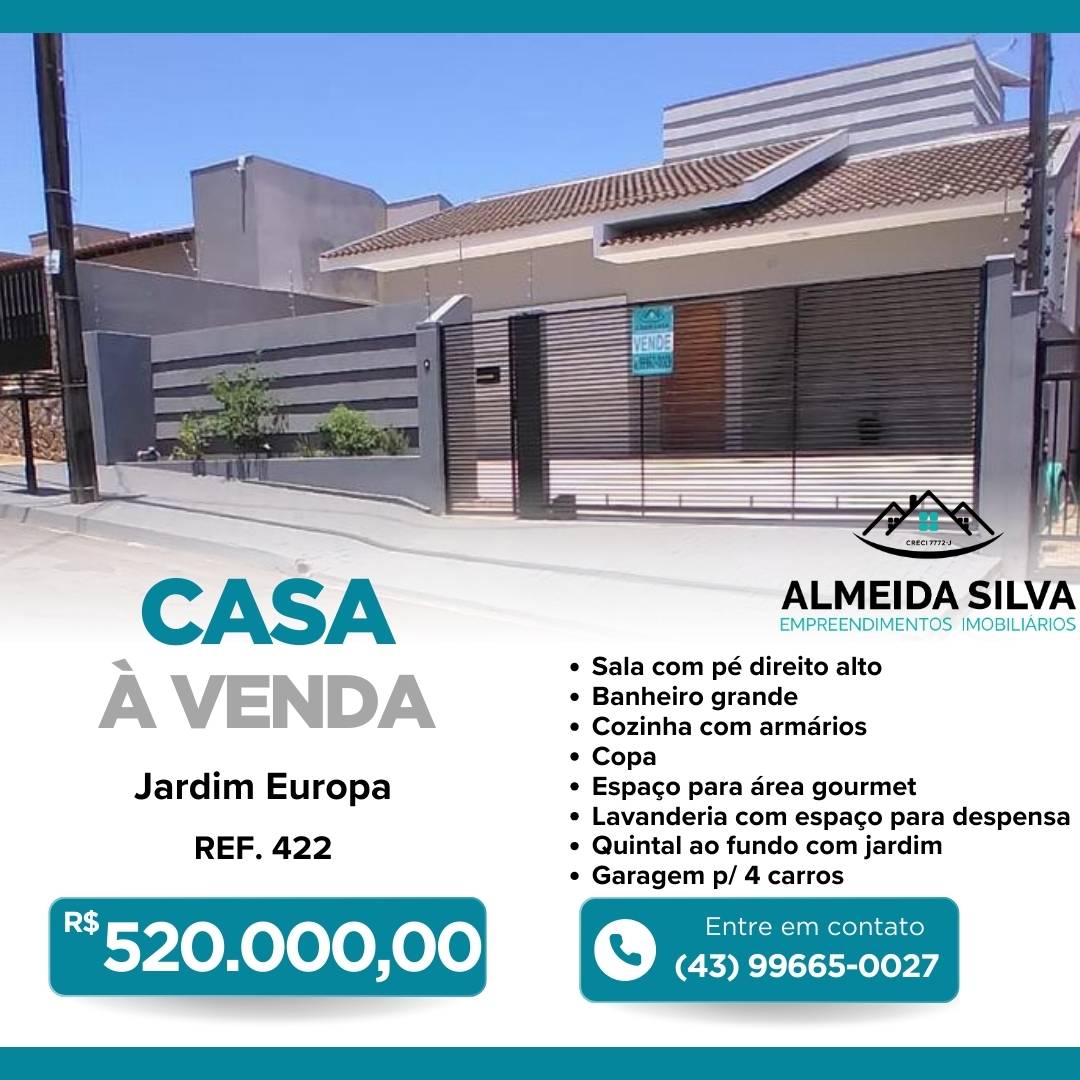 #422 - Casa para Venda em Arapongas - PR