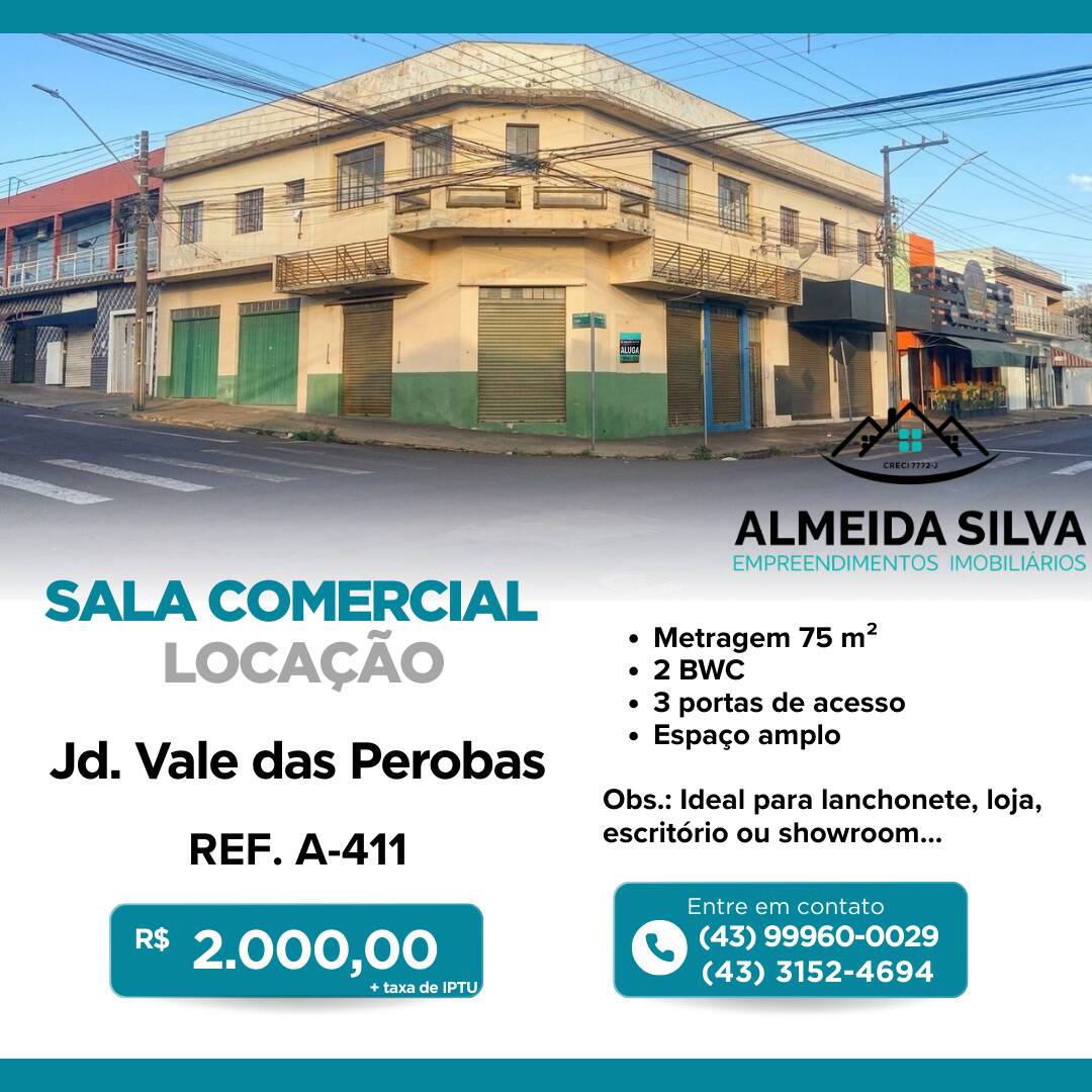#A-411 - Sala para Locação em Arapongas - PR