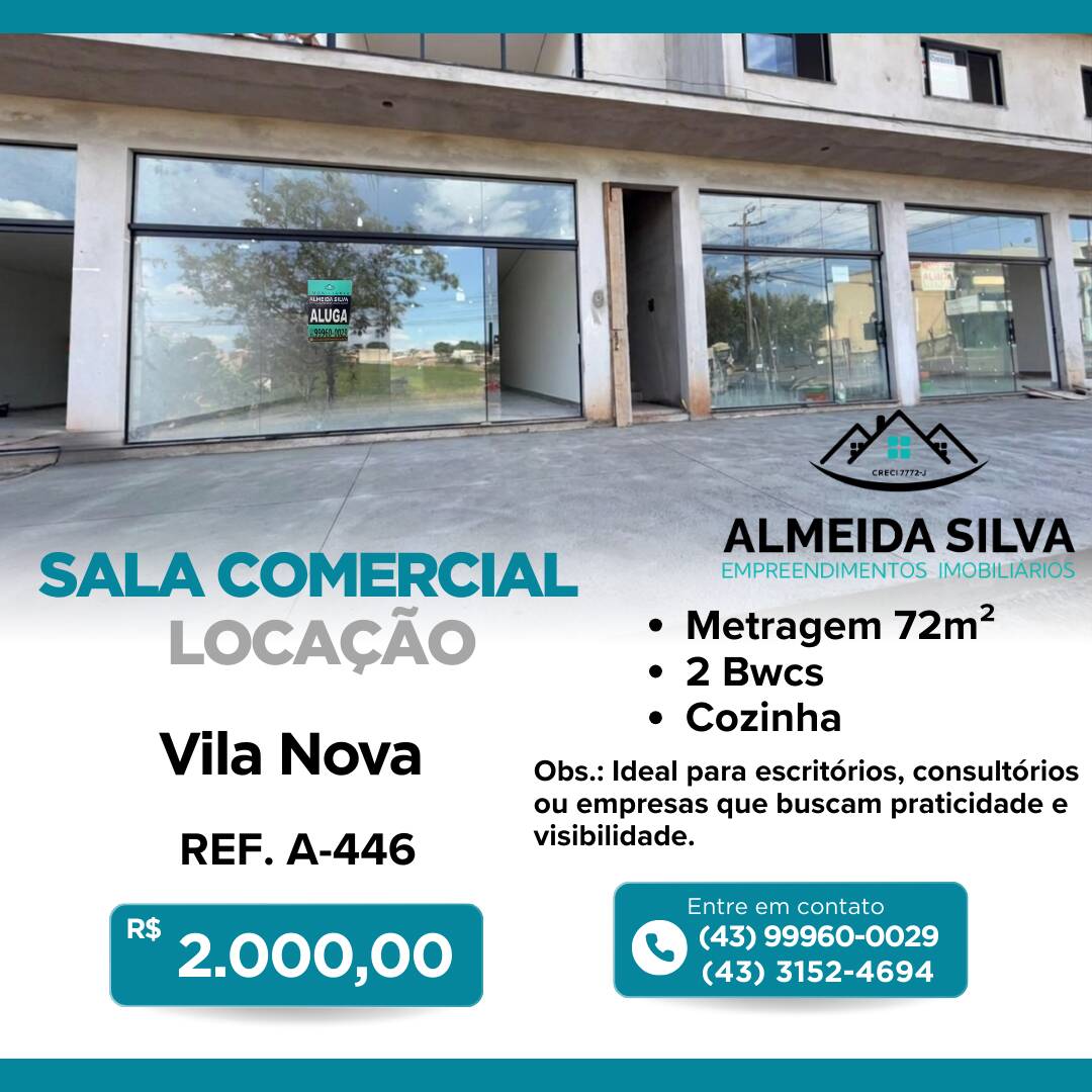 #A-446 - Sala para Locação em Arapongas - PR