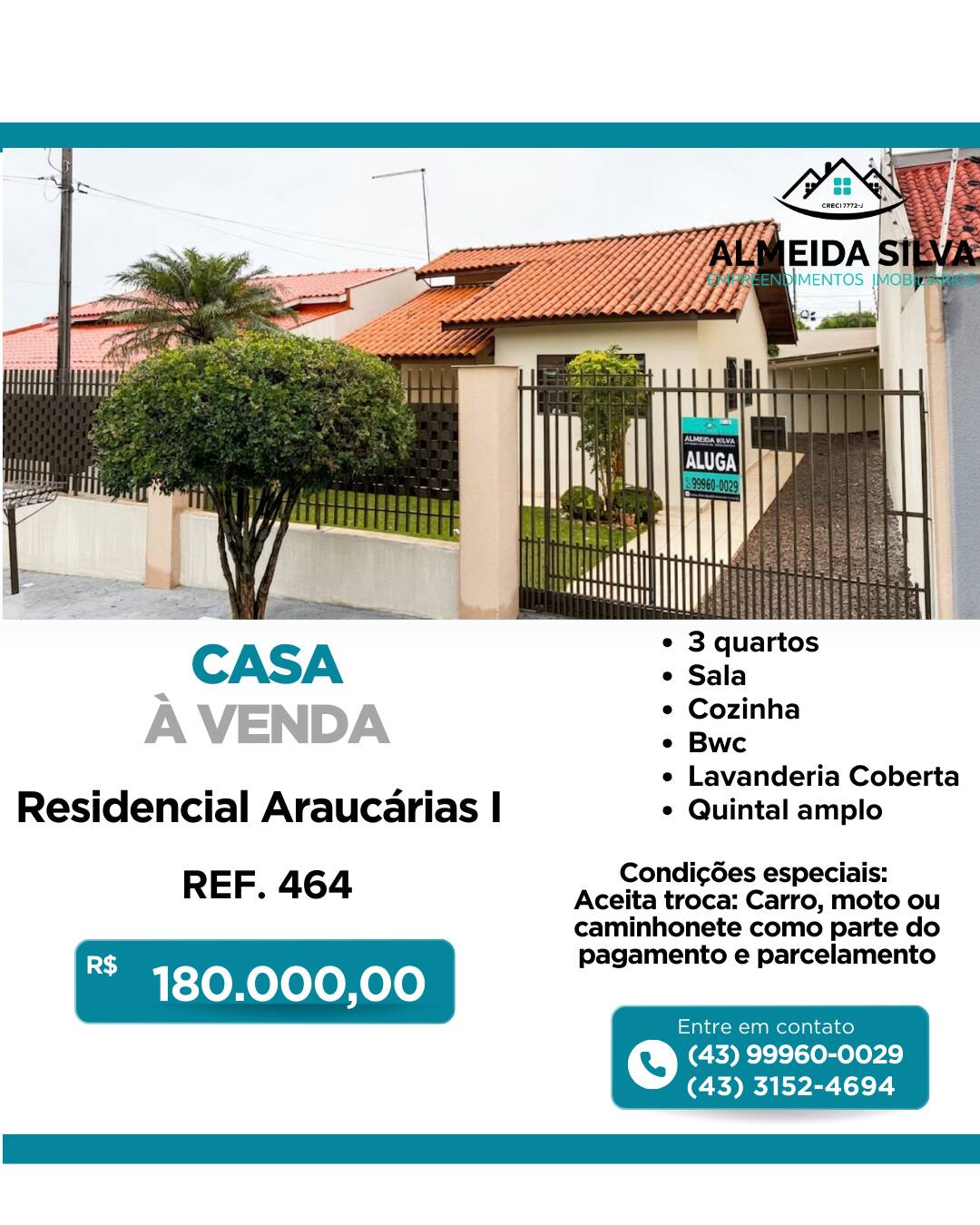 #464 - Casa para Venda em Arapongas - PR