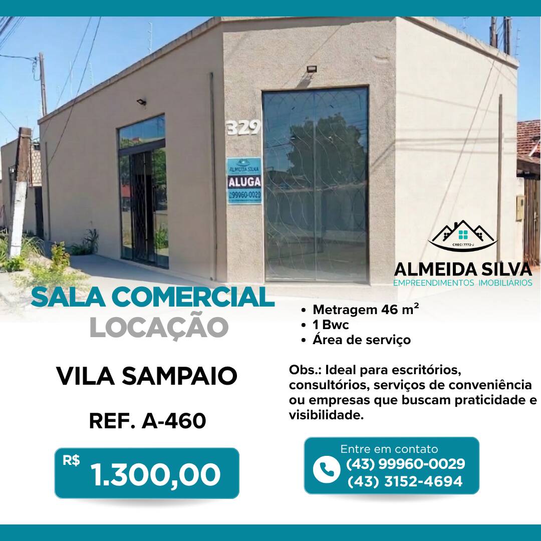 #A-460 - Sala para Locação em Arapongas - PR