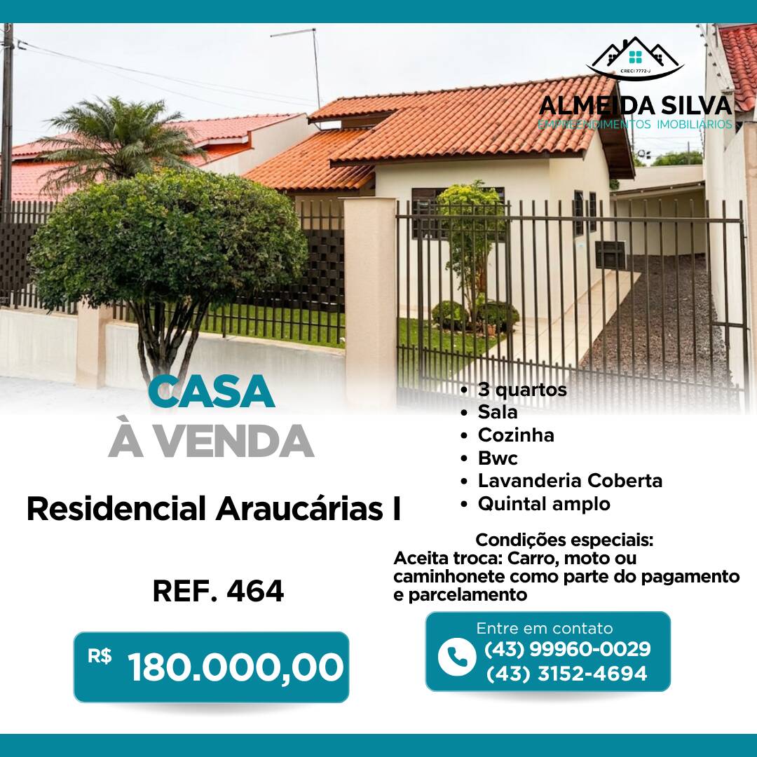 #464 - Casa para Venda em Arapongas - PR