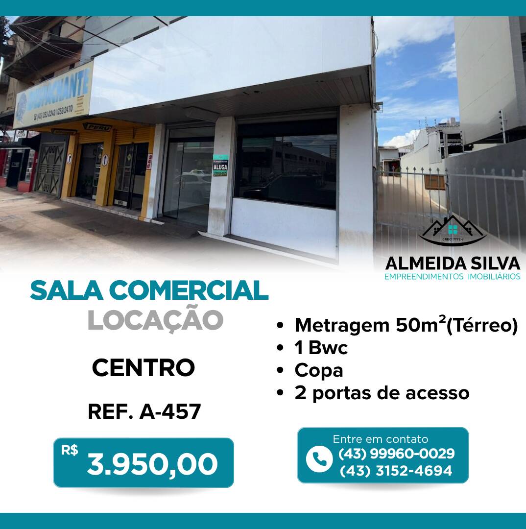 #A-457 - Sala para Locação em Arapongas - PR