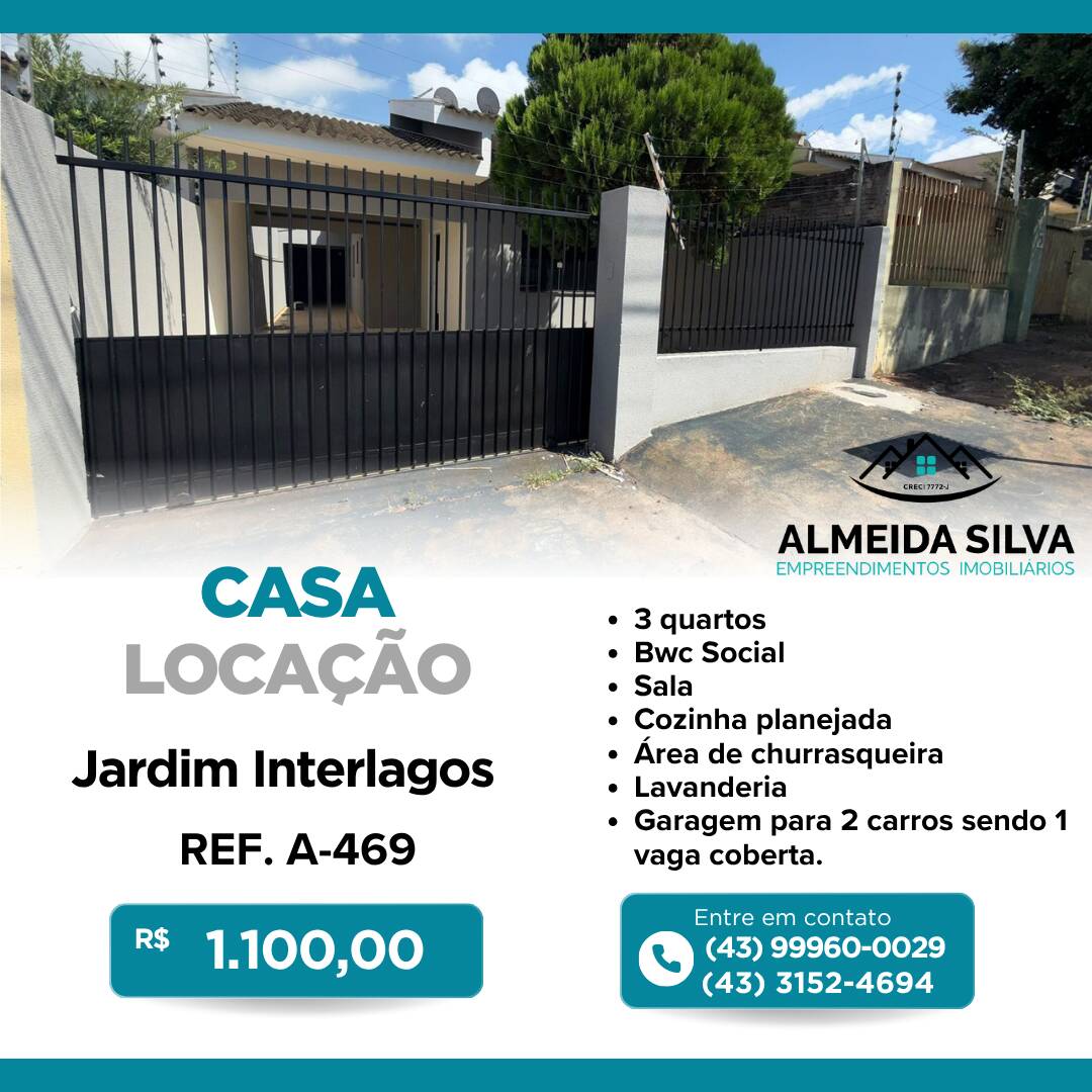 #A-469 - Casa para Locação em Arapongas - PR