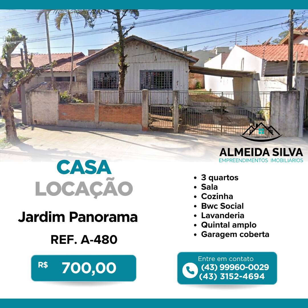 #A-480 - Casa para Locação em Arapongas - PR
