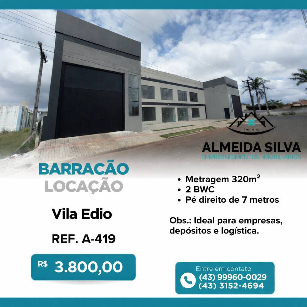 #A-419 - Barracão para Locação em Arapongas - PR