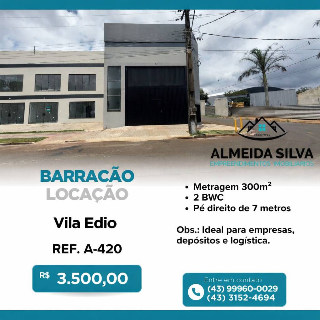 #A-420 - Barracão para Locação em Arapongas - PR