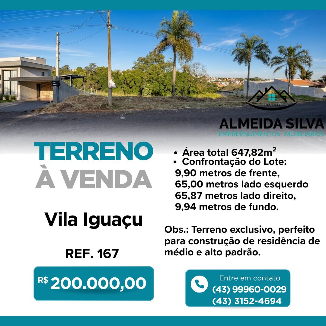 #167 - Terreno para Venda em Arapongas - PR