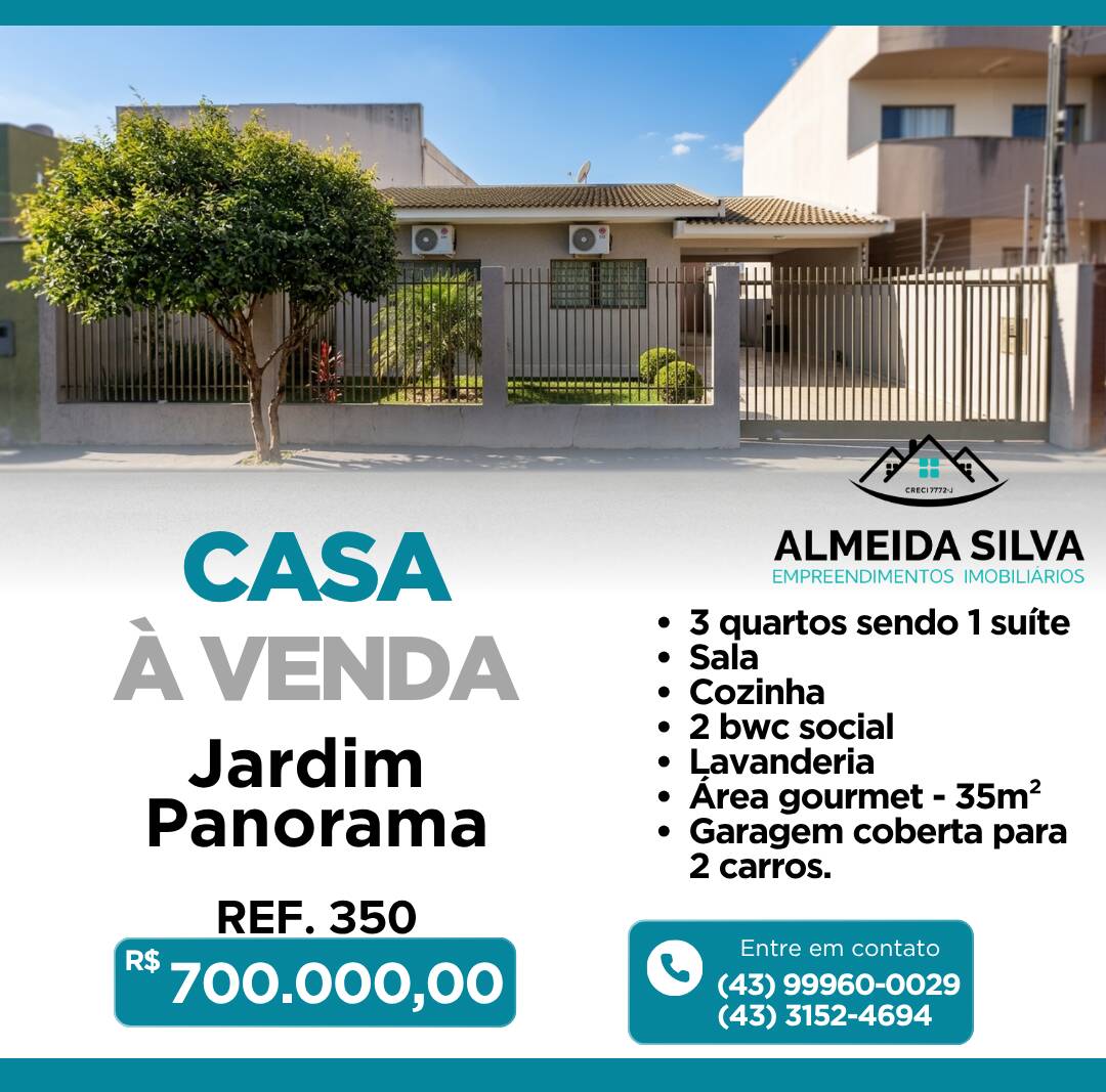 #350 - Casa para Venda em Arapongas - PR