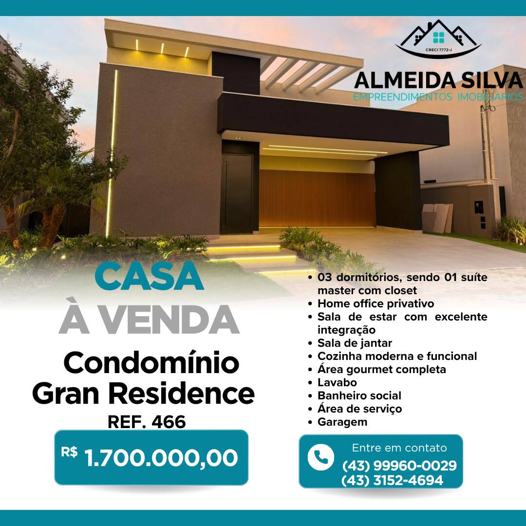 #466 - Casa para Venda em Arapongas - PR
