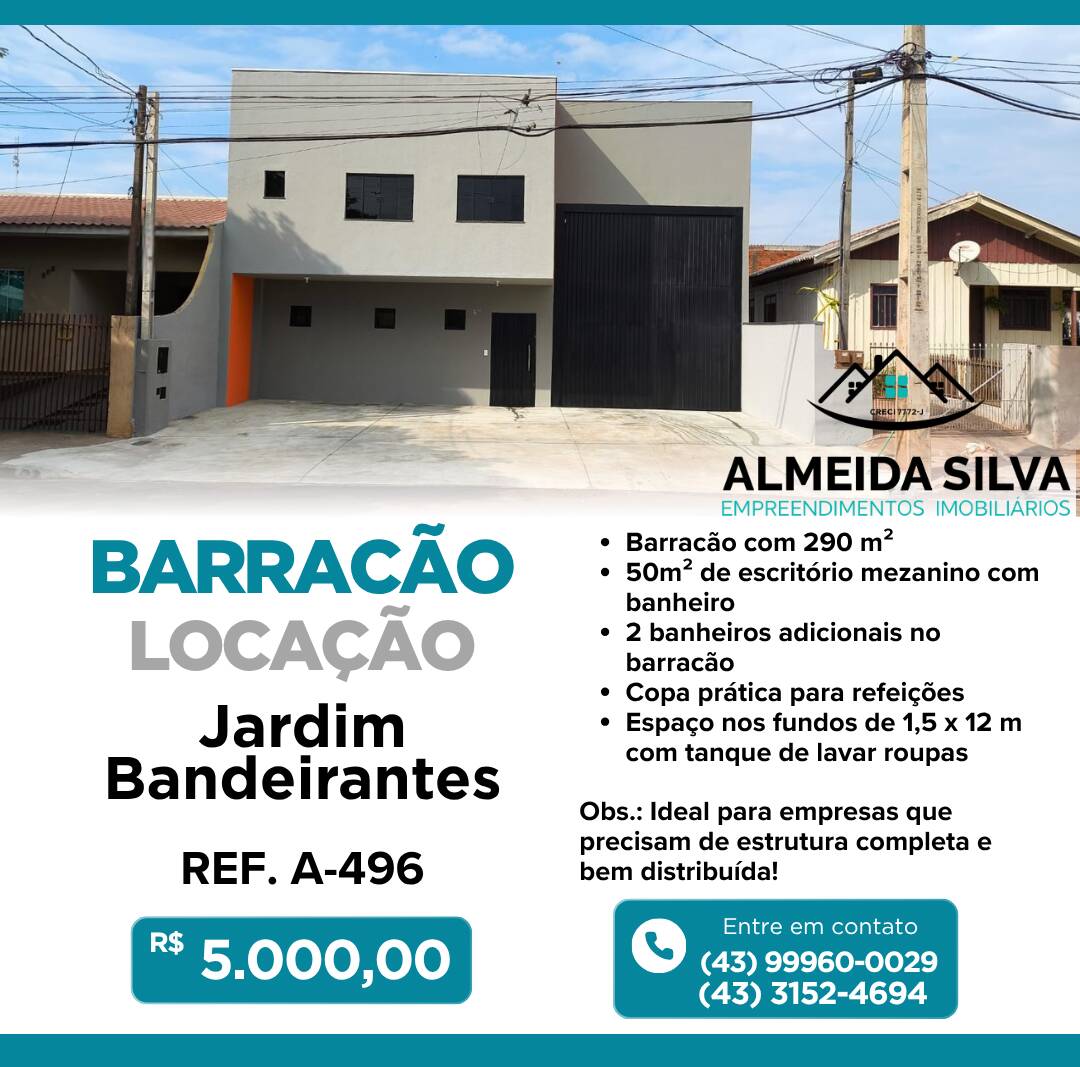 #A-496 - Barracão para Locação em Arapongas - PR
