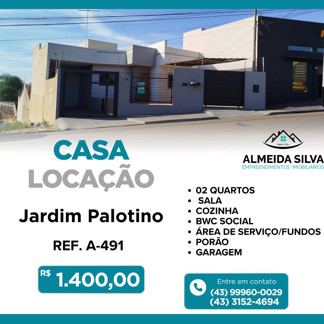 #A-491 - Casa para Locação em Arapongas - PR