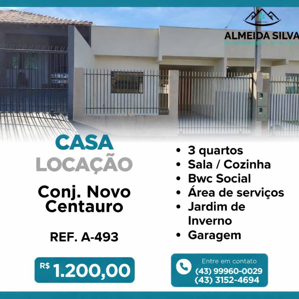 #A-493 - Casa para Locação em Arapongas - PR