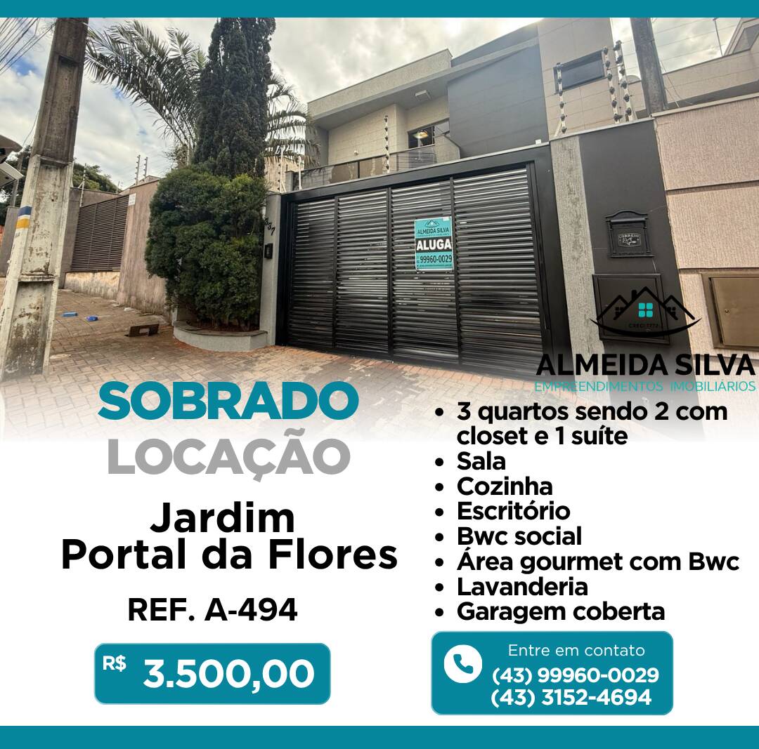 #A-494 - Sobrado para Locação em Arapongas - PR