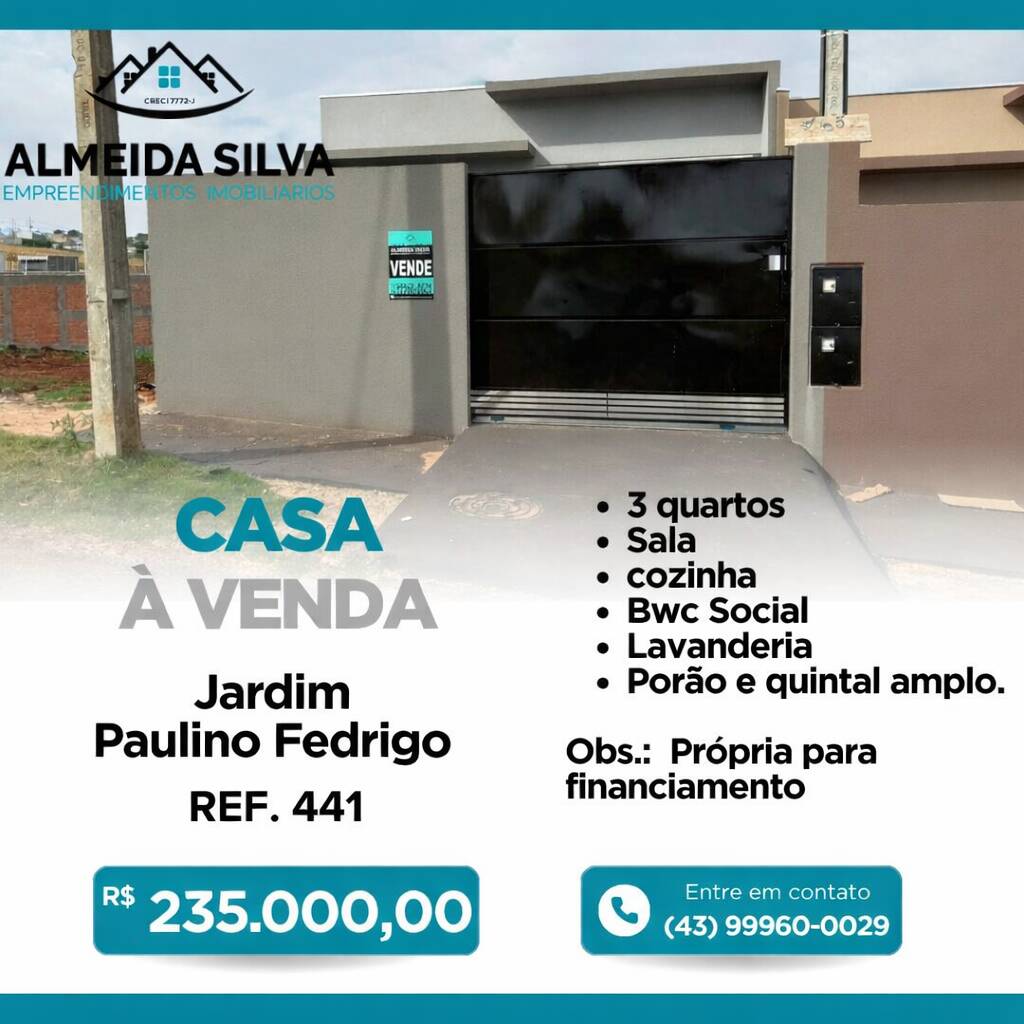 #REF. 441 - Casa para Venda em Arapongas - PR