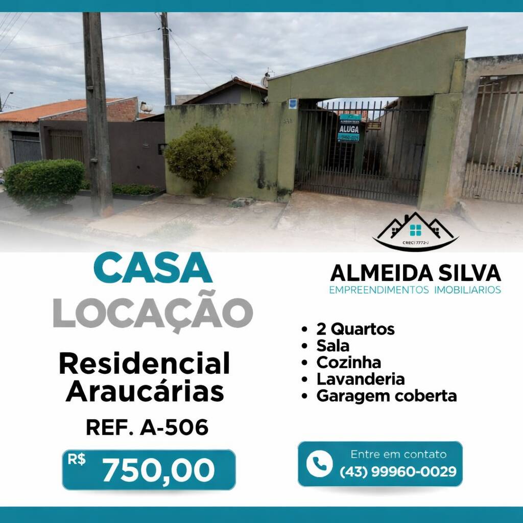 #A-506 - Casa para Locação em Arapongas - PR