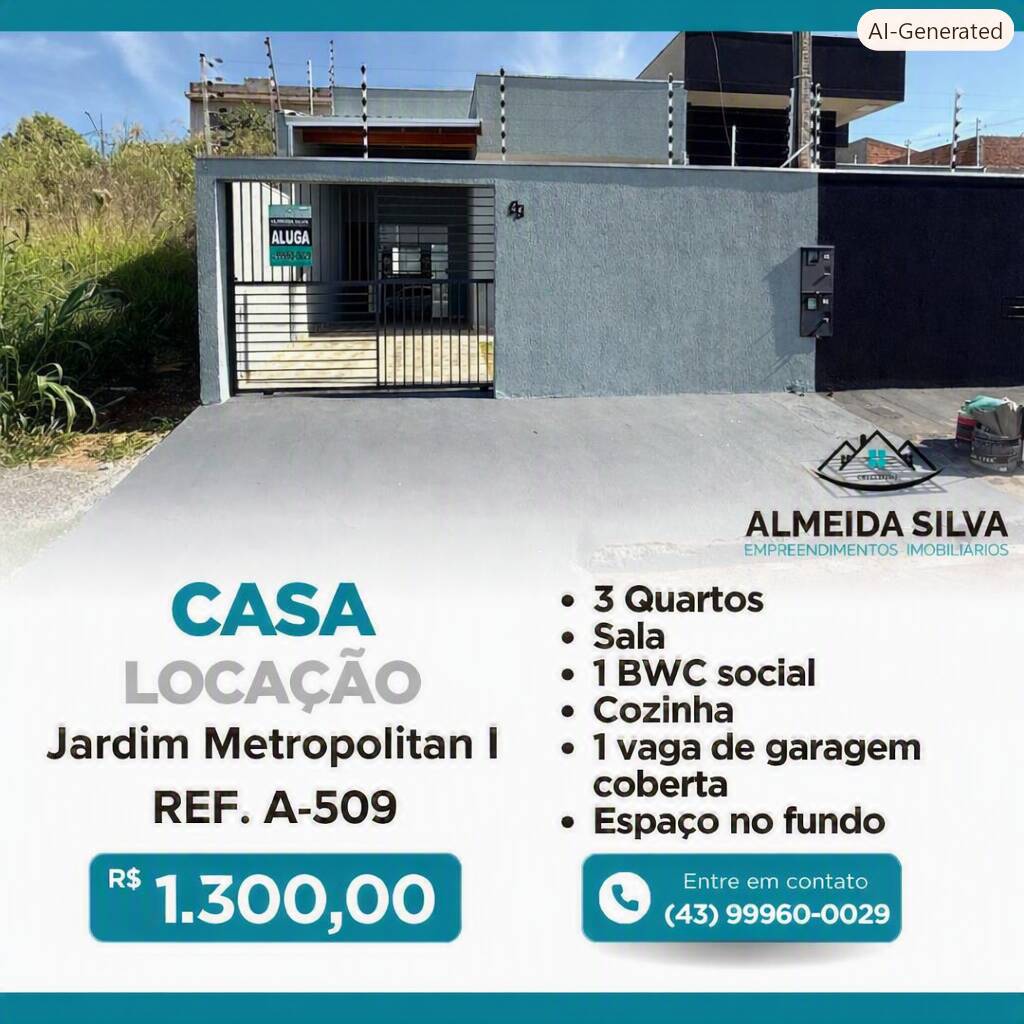 #A-509 - Casa para Locação em Arapongas - PR