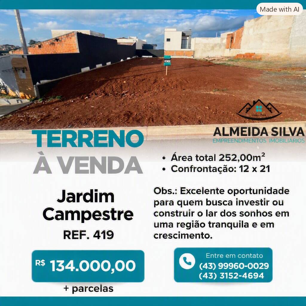 #419 - Terreno para Venda em Arapongas - PR