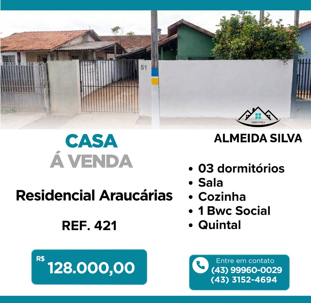 #421 - Casa para Venda em Arapongas - PR