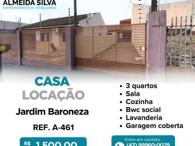#A-461 - Casa para Locação em Arapongas - PR