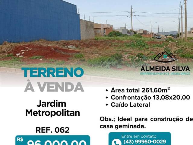 #062 - Terreno para Venda em Arapongas - PR